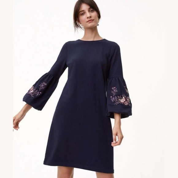 LOFT Dresses & Skirts - LOFT Floral Embroidered Balloon Sleeve Shift Dress